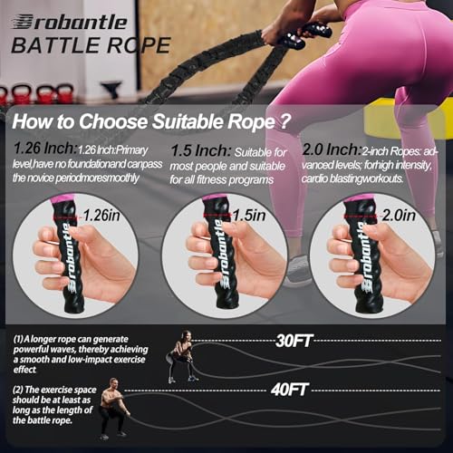 Battle Rope 1/1.26/1.5/2 Inch Diameter,Pink 30FT/40FT/50FT Exercise Workout Ropes for Home Gym Heavy Weighted Training Rope for Working Out - style: 2 inch 40ft