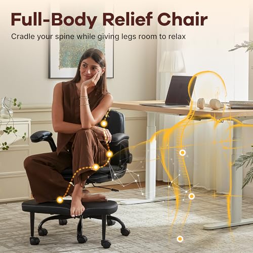 AreShark Cross Legged Office Chair,ADHD Criss Cross Desk Chair with Wheels & Stretchable Rotating Footrest,Height Adjustable Wide Yoga Kneeling Meditation Chair with Flip-up Armrests Back Support - color: Black