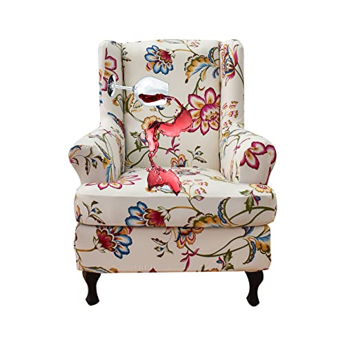 CRFATOP Waterproof Wing Chair Slipcovers 2 Piece Stretch Wingback Chair Cover Spandex Fabric Wingback Armchair Covers with Elastic Bottom for Living Room Bedroom Wingback Chair,A19 - color: Color A19