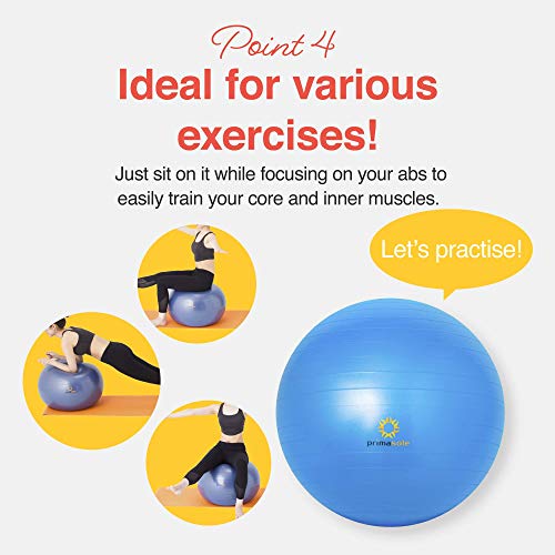 Primasole Exercise Ball for Balance Stability Fitness Workout Yoga Pilates at Home Office & Gym Birthing Ball for Pregnancy, Office Ball Chair - color: Blue, size: 65 cm
