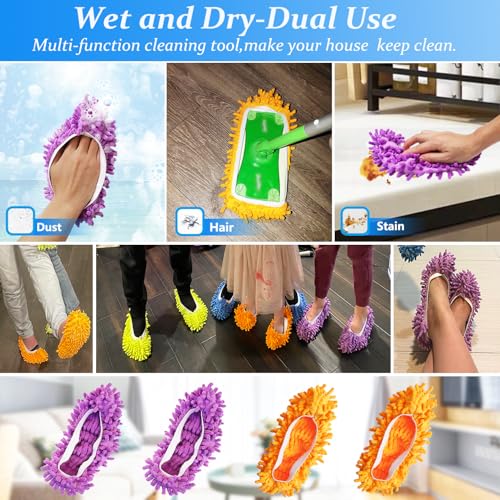4 Pcs Shoes Cover Dust Duster, Washable Mop Slippers Shoes for Floor Cleaning, Reusable Microfiber Duster Mops for House, Office, Bathroom, Kitchen Cleaning (2Pairs)