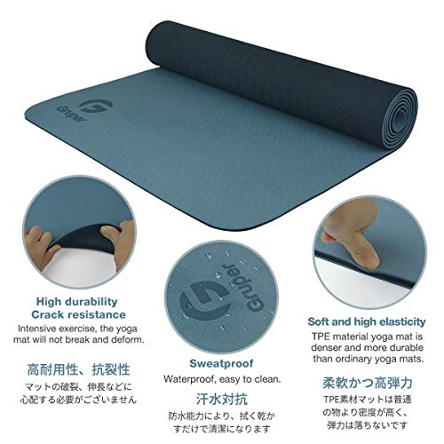 Gruper Yoga Mat Non Slip, Eco Friendly Fitness Exercise Mat with Carrying Strap,Pro Yoga Mats for Women,Workout Mats for Home, Pilates and Floor Exercises - color: Grey Blue / Black, size: 0.24*24*72 Inches