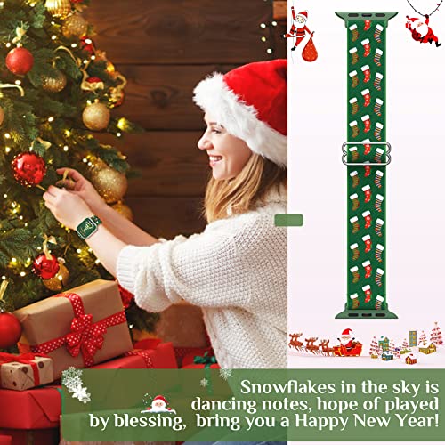 LETOID Stretchy Bands for Apple Watch Band Women Men Adjustable Solo Loop | Skin-Friendly Elastic Nylon Replacement Strap, iWatch Series 11 10 9 8 7 6 5 4 3 2 1 SE Ultra 49 46 45 44 42 41 40 38mm - color: Christmas: Socks, Snowflakes, Starry Sky, size: 44