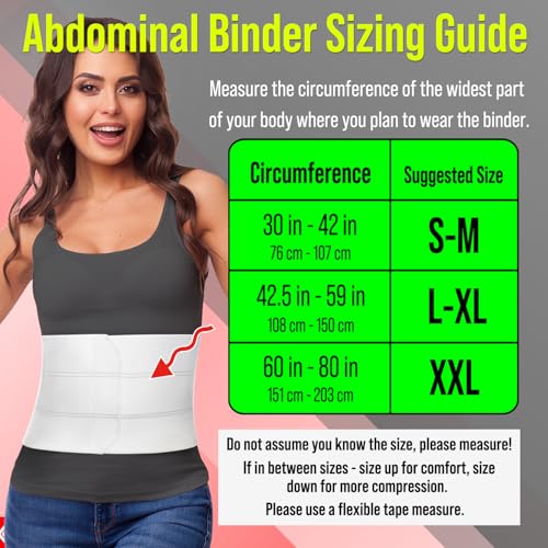 Abdominal Binder for Post Surgery Recovery, 9" 3 Panel Postpartum Belly, Compression Wrap Support Belt for Hernia, C-Section - size: S-M (Waist Size 30”-42”)