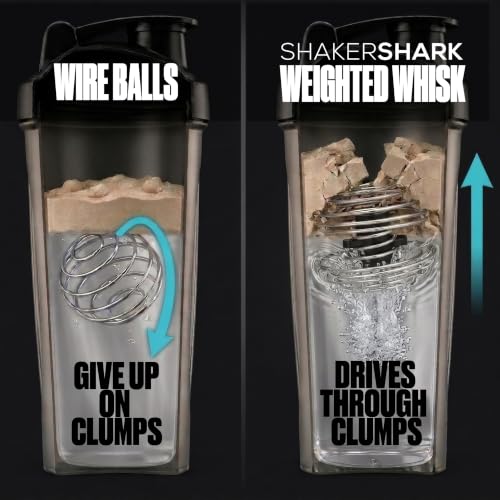 Hydra Cup ShakerShark - 2 Pack 28 oz Protein Shaker Bottles for Protein Mixes with 2 Weighted Wire Whisks, Leak Proof Shaker Cups for Protein Shakes and Pre Workout (Grey/Black) - color: Grey/Black