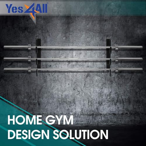Yes4All Vertical Wall Mounted Olympic Barbell Holder, Barbell Storage Rack, Hanging Barbell Rack for Home Fitness Equipment - color: Black Horizontal Wall Mounted - 2 Pairs