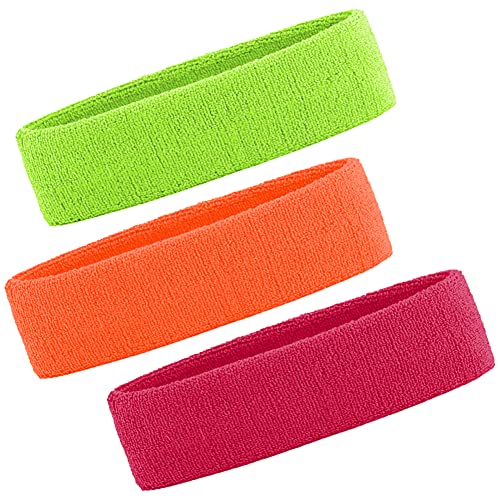 3 Pack Men & Women Sports Sweatbands Headbands - color: Orange,Green,Rose red