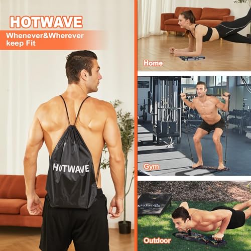 HOTWAVE Push Up Board, Portable Pushup Board & Plank Trainer, Push Up Bar | Foldable Pushup Handles for Floor, Multifunctional Workout Equipment with 20 Gym Accessories for Men and Women at Home Gym - color: Black