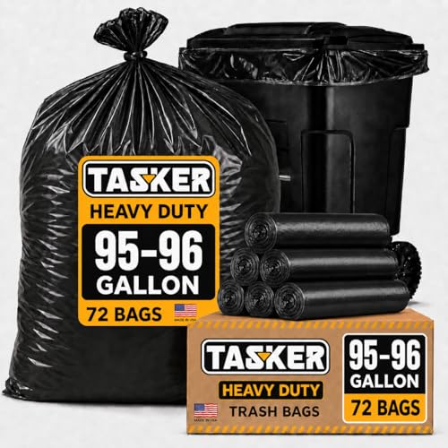 95 Gallon Trash Bags Heavy Duty | Mega-Value Pack 72 Bags | Extra Large Black Can Liners | 90-100 Gallon Trash Bags | 96 Gallon Big Garbage Bags (Black) - size: 72 Count (Pack of 1)
