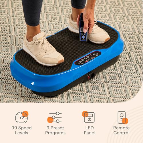 Lifepro Waver Mini Vibration Plate Exercise Machine with Resistance Bands | Compact Design, 99 Speed Levels, 10 Presets, Non-Slip Surface — Vibration Plate for Lymphatic Drainage, Full Body Workout - color: Blue