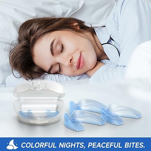 Blue Mouth Guards for Kids,4 Pack Small Szie, 1 Storage Case Included