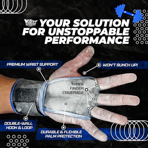 JerkFit WODies Gymnastics & Weightlifting Grips with Wrist Wraps – 3 Hole Versatile Gym Gloves for Pull Ups, Gym Training & Cross Training – Hand Grips Palm Protector for Men & Women - color: Royal Blue, size: Small 3”- 3.5”