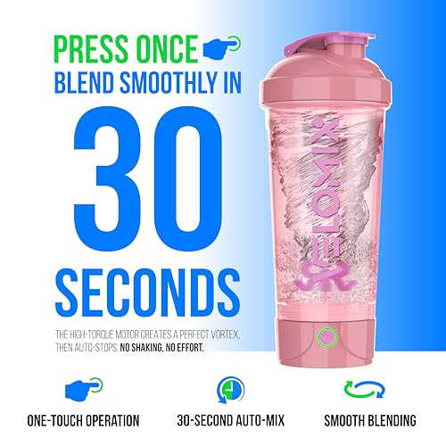 VELOMIX Electric Protein Shaker Bottle - 24 oz | USB-C Rechargeable | Leak Proof Shaker Cups for Protein Shakes | Portable Blender for Shakes and Smoothies (Electric - Pink) - color: Electric - Pink