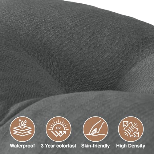 Favoyard Indoor/Outdoor Waterproof Bench Cushion, Dark Grey 36 x 14 inch | 3-Year Fade-Resistant Tufted Pad for Patio Garden Porch Swing Window Kitchen, Non-Slip Ties, High-Density Support, Piped Edge - color: Dark Grey, size: 36 x 14 In