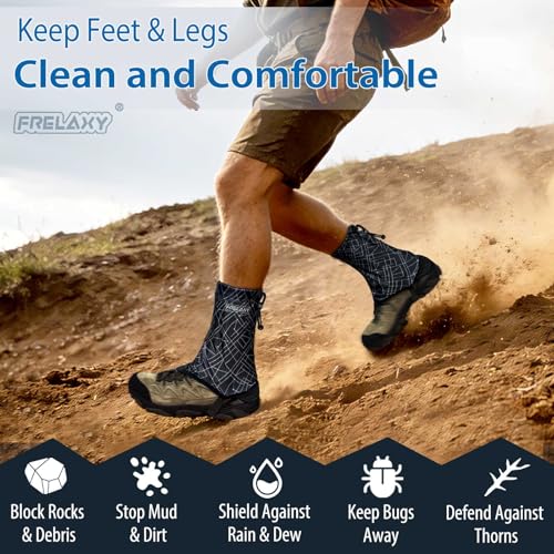 Frelaxy Ultralight Trail Gaiters, Low Shoe Gaiters for Hiking and Running | Breathable fabric, Wear-resistant design, Hypalon underfoot strap, Blocks rocks, mud, dust, Secure fit - color: Black