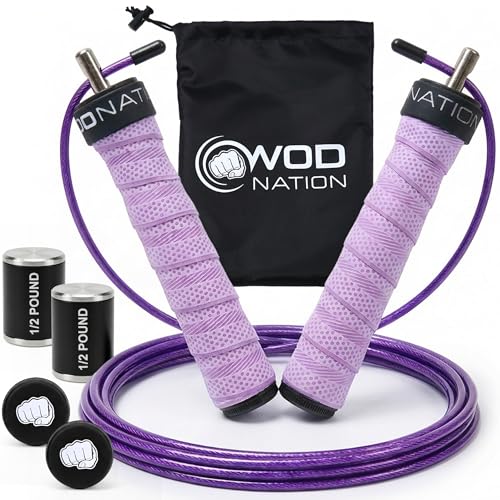 Weighted Jump Rope for Men & Women, 1LB Adjustable Heavy Speed Rope with Removable Handle Weights, Dual Cables for Cross Training Boxing Cardio & Home Workouts Durable Adult Fitness Jump Rope - Purple