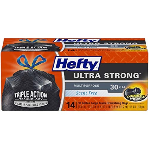 Hefty Ultra Strong Multipurpose Large Trash Bags, Black, Unscented, 30 Gallon (14 Count (Pack of 3)) - size: 14 Count (Pack of 3)