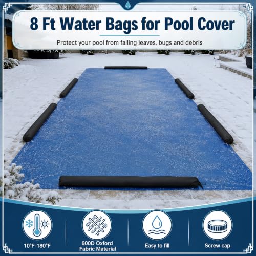 6 Pcs 8 Ft Pool Safety Covers Winter Weights Tube, 600D Oxford Pool Cover Weights Sand Bag with Drawstring, Inground Pools Side Weights Tubes for Winter Covers Protection Supplies