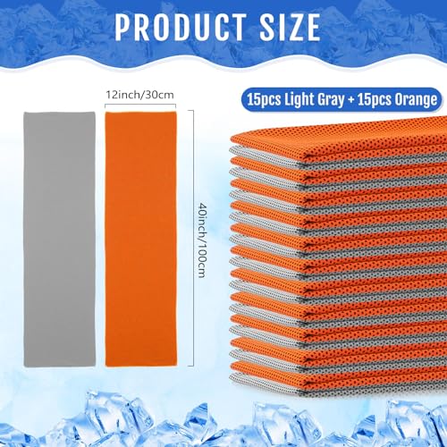 Hosuly 30 Pack Cooling Towels, 40"x12" Ice Breathable Soft Chilly Sweat Rag Microfiber Workout Rags for Gym Cooling Towels for Neck and Face for Yoga Golf Sport Running - color: Light Gray, Orange