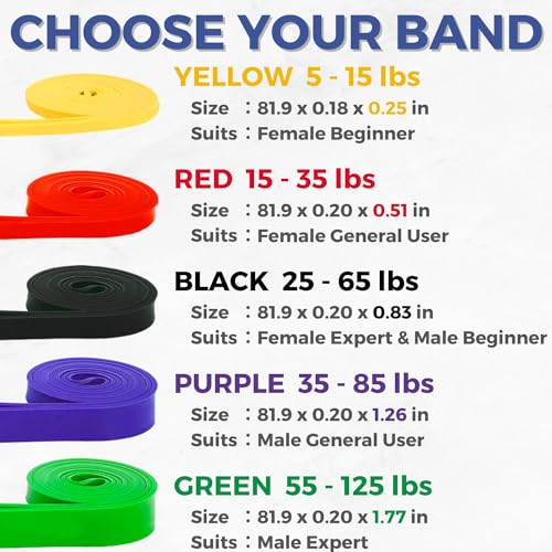 LEZER Resistance Bands - Pull Up Bands for Home Gym Fitness, Stretching, Physical Therapy & Training - Includes Instruction - color: 10 - 5 Colors - Complete sets