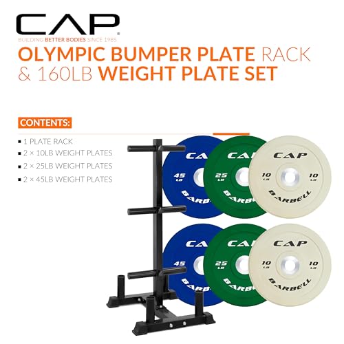 CAP 2-inch Olympic Bumper Plate Weight Set | 100-370 lbs | Multiple Colors | Storage Rack Optional - size: 160 lb - Set with Rack, style: COMPETITION