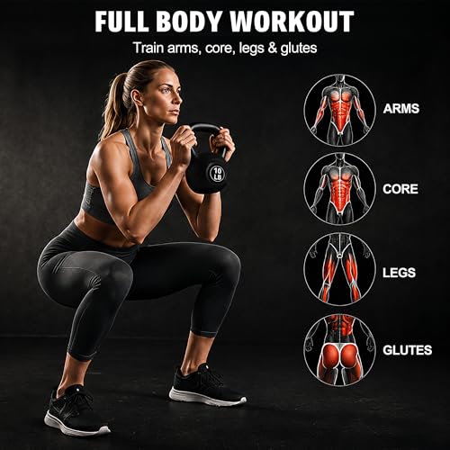 ALTLER Vinyl Plastic Concrete Kettlebell 10-50LBS Safe Strength Training Kettlebell Anti-Slip Grip Weight for Home Workouts and Men/Women/Beginners - size: 25LB