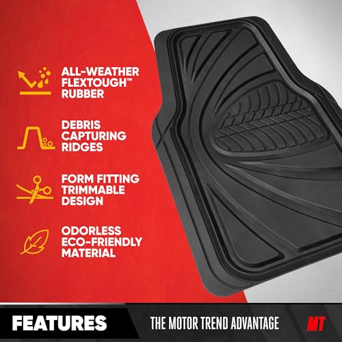 Motor Trend FlexTough Guard All-Weather Floor Mats for Cars – Black Waterproof Rubber Floor Mats, Universal Trim-to-Fit Automotive Accessories for Cars, Trucks & SUV - color: Solid Black