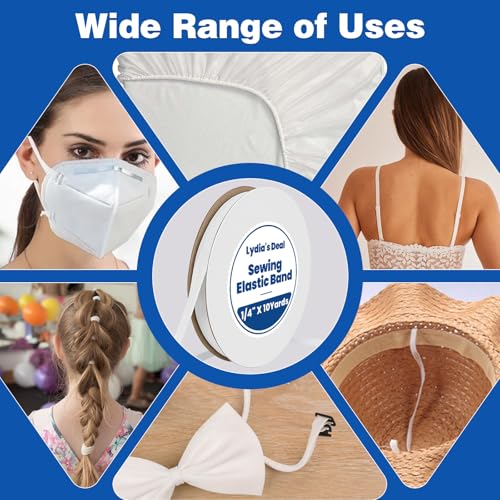 Elastic Band for Sewing 1/4 Inch Wide 10 Yards, Durable & Soft High Elasticity Stretch Elastic Bands Cord for Sewing, Waistbands, Pants, DIY Crafts, White - color: White, size: 1/4 Inch * 10 Yards