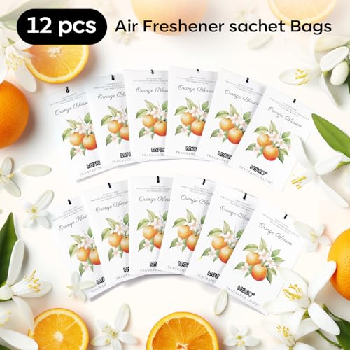 MYARO 12 Packs Orange Scented Sachets - Fragrance for Closet, Drawer, Bathroom, Car - Air Freshener Deodorizer Packets - color: Orange Blossom