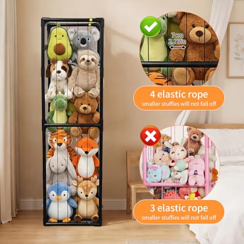 Stuffed Animal Storage, Storage Organizer with Elastic Band, Thicken PVC Tube Large Stuffed Animals Holder for Nursery Playroom Bedroom Room Furniture Plush Storage-Black - color: Black