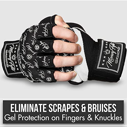 Quick Gel Boxing Wraps Under Boxing Gloves - Kickboxing MMA Muay Thai - Fist, Knuckle, Wrist Wrap Protection Inner Glove Hand Wraps - Men Women Kids - color: Black/White, size: Large-X-Large