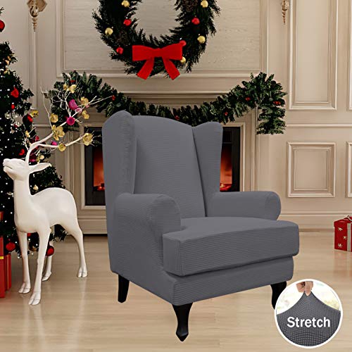 Easy-Going Stretch Wingback Chair Sofa Slipcover 2-Piece Sofa Cover Furniture Protector Couch Soft with Elastic Bottom, Spandex Jacquard Fabric Small Checks Gray - color: Grey