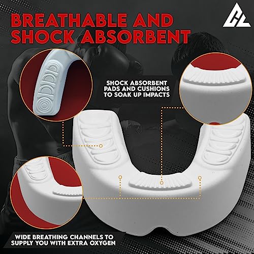 Moldable Adult Contact Sports Mouth Guard w/Vented Case | Breathable Custom Fit Mouthpiece for Men & Women | Boil and Bite Mouthguard for MMA, Boxing, Jiu Jitsu, Wrestling, Grappling, Hockey & Sports