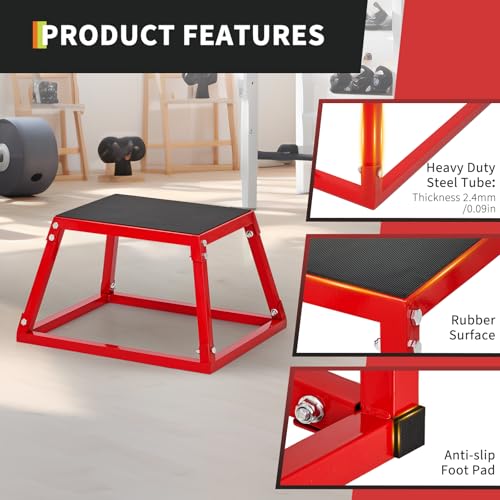 GarveeLife Plyometric Jump Box, Heavy-Duty Steel Plyo Boxes with Rubber Pad for Home Gym, Jump Platforms Step Up Box, Jump Trainers Conditioning Strength Training with Sizes 12", 18", 24", 30" - size: Rectangular