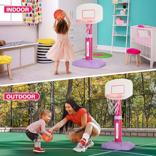 Basketball Hoop Indoor Outdoor Toys for Toddlers 1-3, Kids Basketball Hoop with 3 Balls, Adjustable Mini Basketball Goal, Christmas Birthday Sports Toys Gift for Baby Boys Girls Age 1 and Up | Basketball Hoop for Kids with 5 Adjustable Heights, 3 Soft Bal