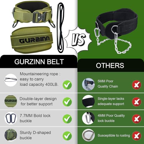 Weight Lifting Belt Gym Fitness with Quick Locking, Dip Belt with rope, Weighted Pull Up Belt for Gym Fitness Powerlifting Squat - color: Green, size: Larger