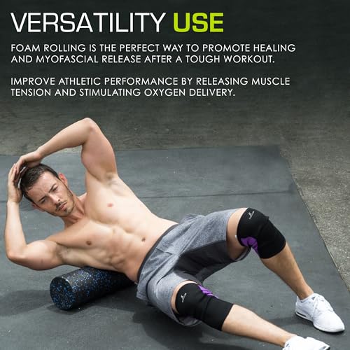 ProsourceFit High Density Foam Rollers 18 - inches long, Firm Full Body Athletic Massage Tool for Back Stretching, Yoga, Pilates, Post Workout Muscle Recuperation, Black/Blue - color: Black/Blue, size: 18"H x 6"D