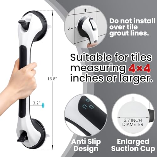 TAILI Shower Grab Bar 2 Pack Suction Grab Bars for Bathtubs and Showers, Heavy Duty Shower Handle Removable Handrails for Seniors and Elderly, Bathroom Safety Grip No Drilling Waterproof, Black,G9 - color: Black, size: 16.8"
