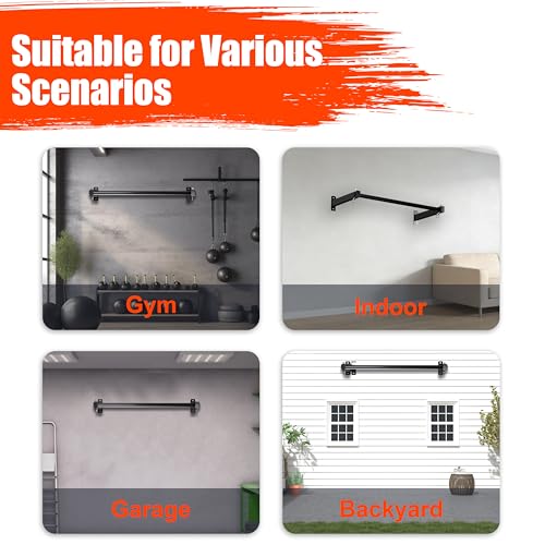 Wall Mount Pull Up Bar, Heavy Duty Steel PullUp Bar Fits 16", 24" & 32" Wood Studs, for Home Gym Garage Basement Strength Training Chin Up Bar with Round Anchors