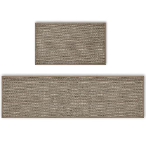 Artoid Mode Washable Non-Skid Rubber blend Kitchen Rugs and Mats Set of 2, Rubber Backing Kitchen Mats for Floor Kitchen Front of Sink Home Decor - 17x29 and 17x60 Inch - color: Beige Grey, size: 17" x 29" /17" x 60"