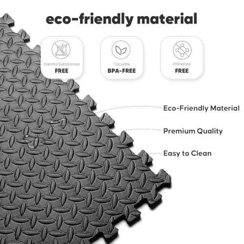 32 Pack 128 sqft Home Gym Mat, Puzzle Exercise Mat, EVA Interlocking Foam Floor Tiles for Home Workout Equipment and Kids' Play Areas - Black, 24 in x 24 in x ½ in - 32 Tiles - color: Black, size: 32 Pack(128 SF)