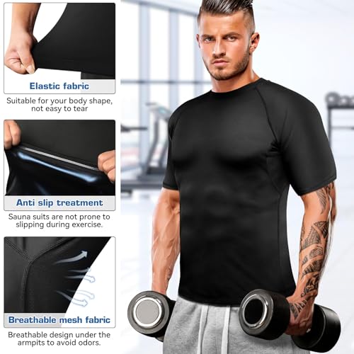 Cimkiz Men's Waist Trainer Sauna Suit Shirt, Gym & Exercise Compression Vest, Sweat-Boosting Workout Top - color: Blue, size: X-Large