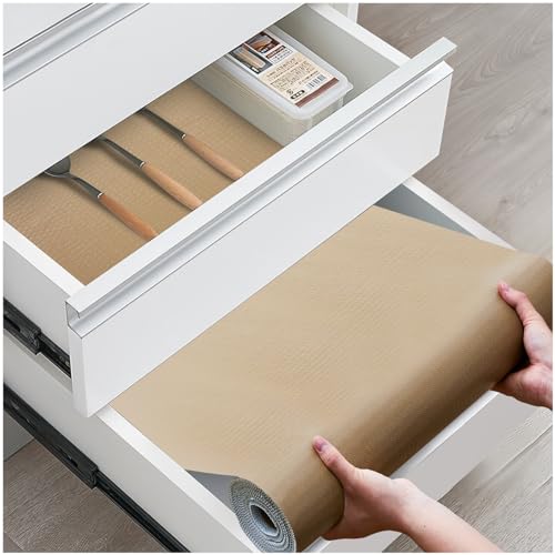 Drawer and Shelf Liner, Non-Slip Kitchen Cabinet Liners Non-Adhesive Thick Strong Grip Waterproof Washable Mats Protect Dresser Shelves Cupboard Bathroom Cabinets, Beige, 12 in X 10 FT - color: Beige, size: 11.8"W x 118"L