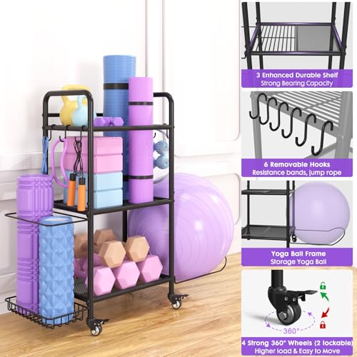 Home Gym Storage Rack Exercise Equipment Storage Organizer for Yoga Mat Dumbbells Kettlebells Foam Roller Yoga Strap & Resistance Bands, Ideal Yoga Mat Holder & Workout Equipment Organizer - color: Black