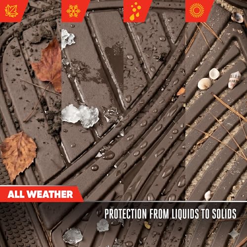 Motor Trend FlexTough Performance All Weather Rubber Car Floor Mats - 3 Piece Floor Mats Automotive Liners for Cars Truck SUV, Heavy-Duty Waterproof (Brown) - color: Brown