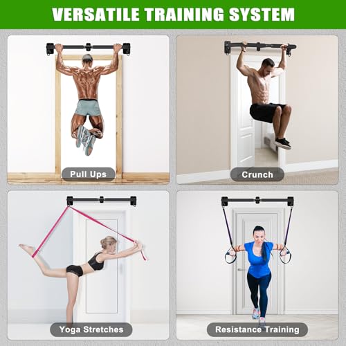 SELEWARE Heavy Duty Wall Mount Pull Up Bar, Joist Mount Chin Up Bar for Doorway, Sturdy Steel Construction, w/Resistance Band Hooks, Fits 32"/36" Wall Studs for Home Gym Strength Training - size: A: 32" x 1.6" Dia Grip