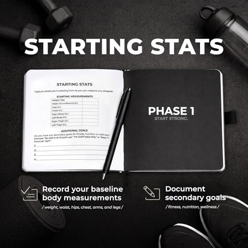 Workout + Nutrition Log – 12 Week Fitness Tracker, Workout Log Book, Gym Planner, and Food Journal for Men & Women | Daily Exercise, Diet, Weightlifting, and Nutrition Log - color: Matte Black