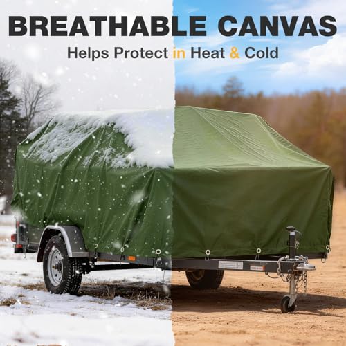 Winpull Heavy Duty Canvas Tarp 12x16 ft, 12oz (350 GSM) Cotton Canvas Water-Resistant Tarp with Rustproof Grommets, Tear-Resistant Outdoor Cover for Wood Piles, Camping, Trailer & Equipment - color: Green, size: 12'x16'