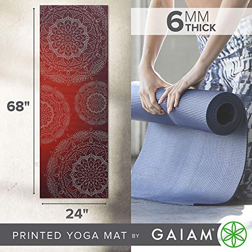 Gaiam Premium Yoga Mat, 6mm Thick Print Mat | Premium 6mm thick cushioning for joint support. Non-slip print design for yoga, Pilates & floor workouts. - color: Metallic Sunset