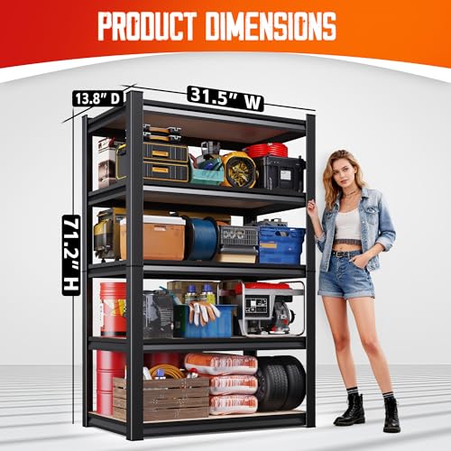 71"H-32"W-14"DGarage Shelving-5 Tier Garage Storage Shelves,Adjustable Heavy Duty Metal Shelving Unit and Storage Large Rack,Utility Steel Shelf For Warehouse Industrial Pantry Basement Organizers - size: MDF/32"Wx14"Dx71"H